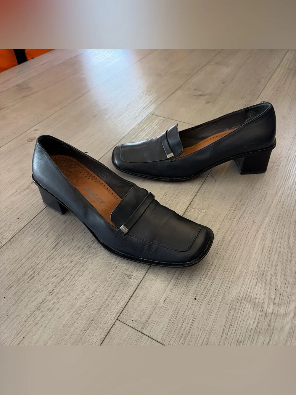 Vintage Bally Navy Leather Square-Toe Loafers